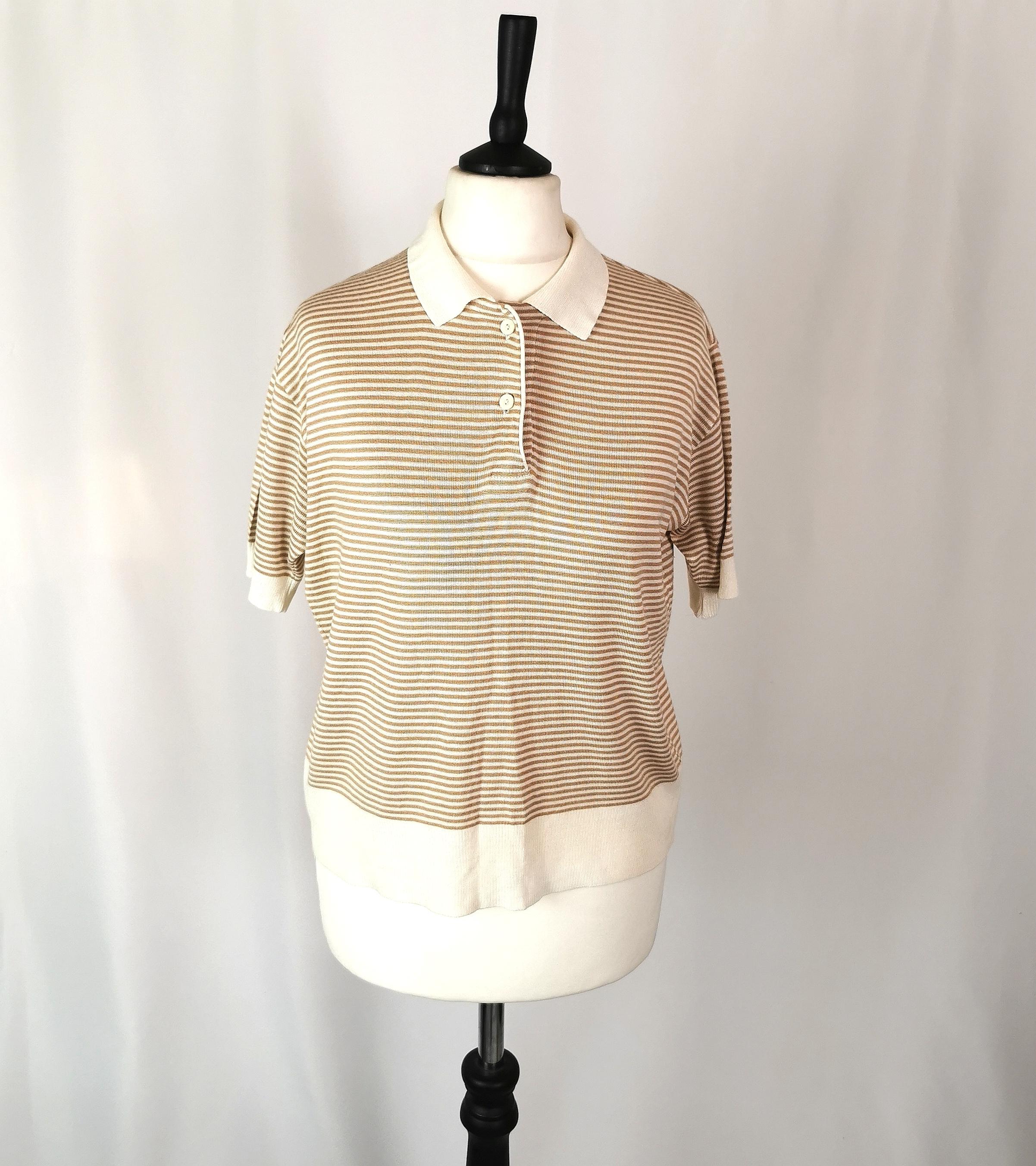 Vintage Escada ladies polo shirt, stripe knit, Preppy  For Sale 2