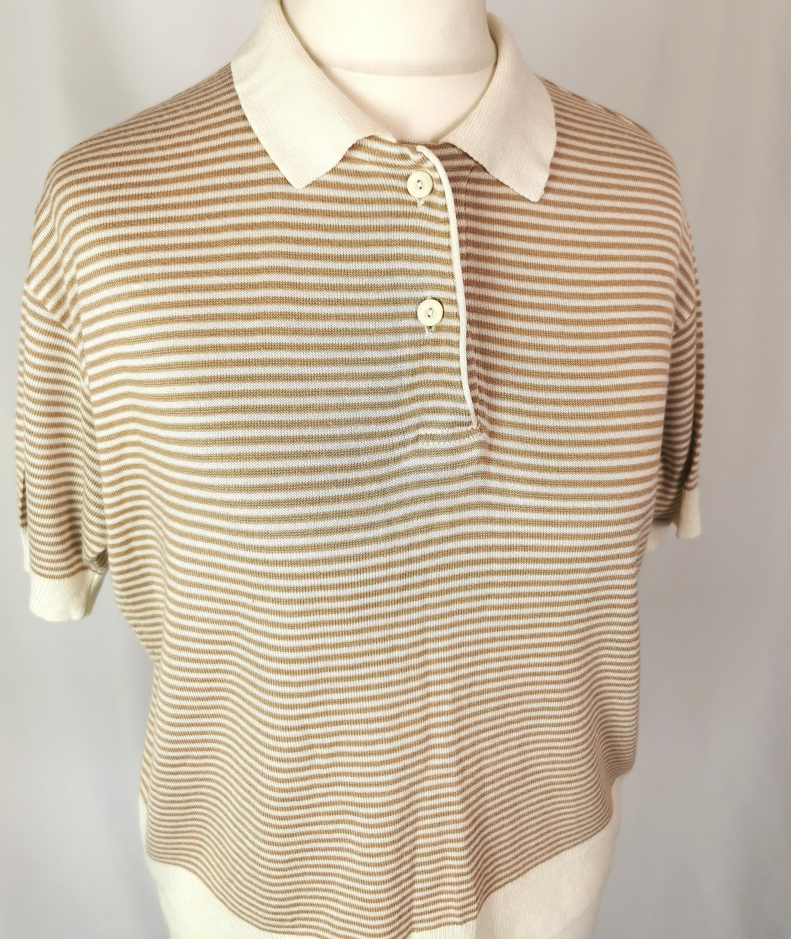 Vintage Escada ladies polo shirt, stripe knit, Preppy  For Sale 3