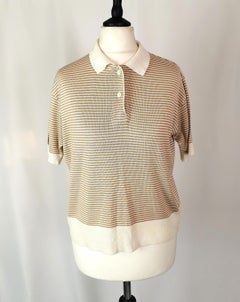 Vintage Escada ladies polo shirt, stripe knit, Preppy