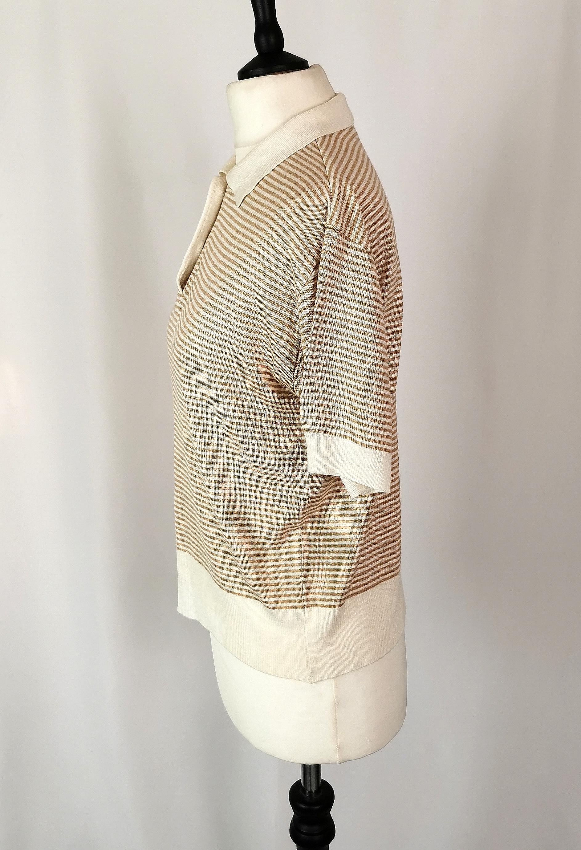 Beige Vintage Escada ladies polo shirt, stripe knit, Preppy  For Sale