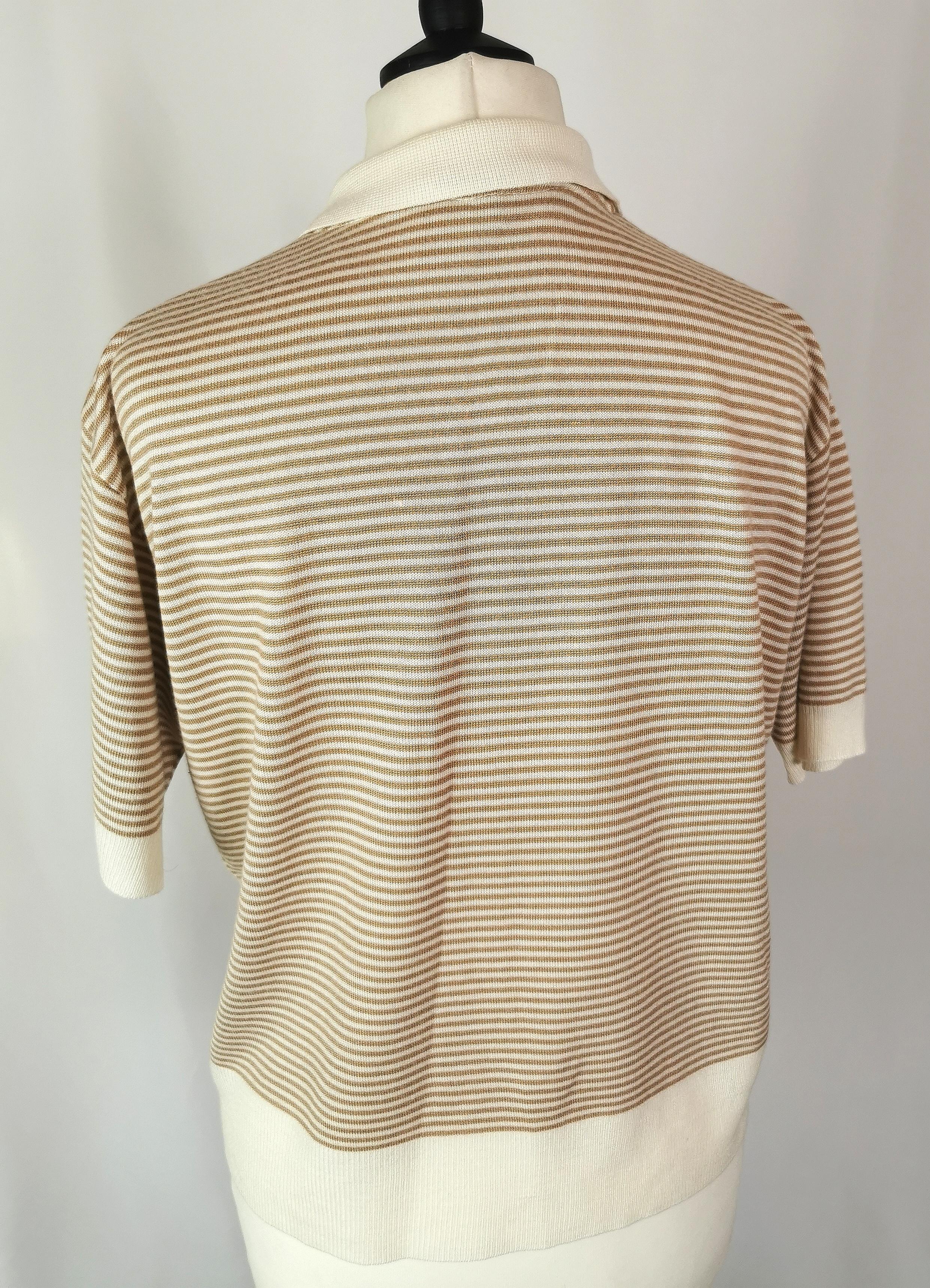 Vintage Escada ladies polo shirt, stripe knit, Preppy  In Good Condition For Sale In NEWARK, GB