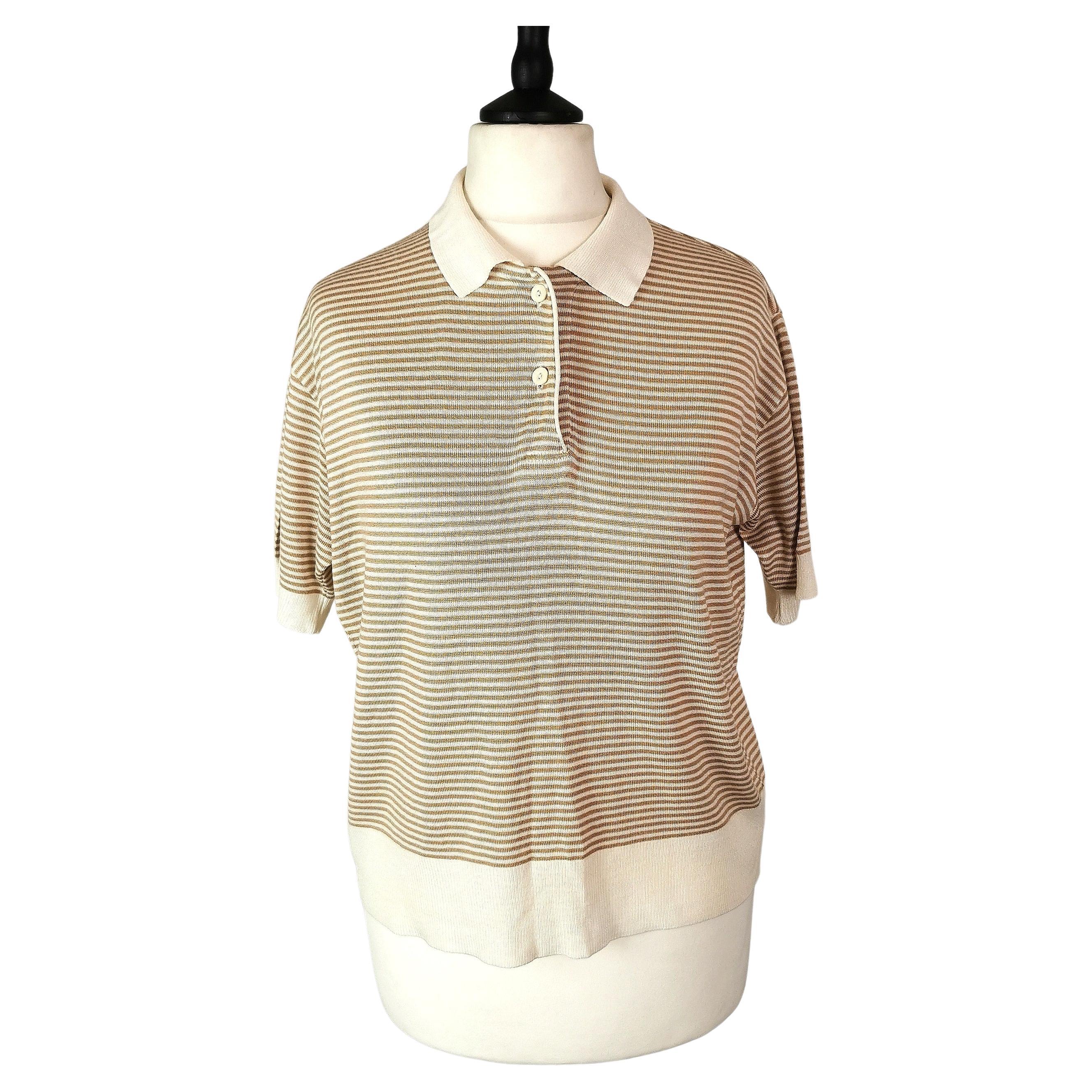 Vintage Escada ladies polo shirt, stripe knit, Preppy  For Sale