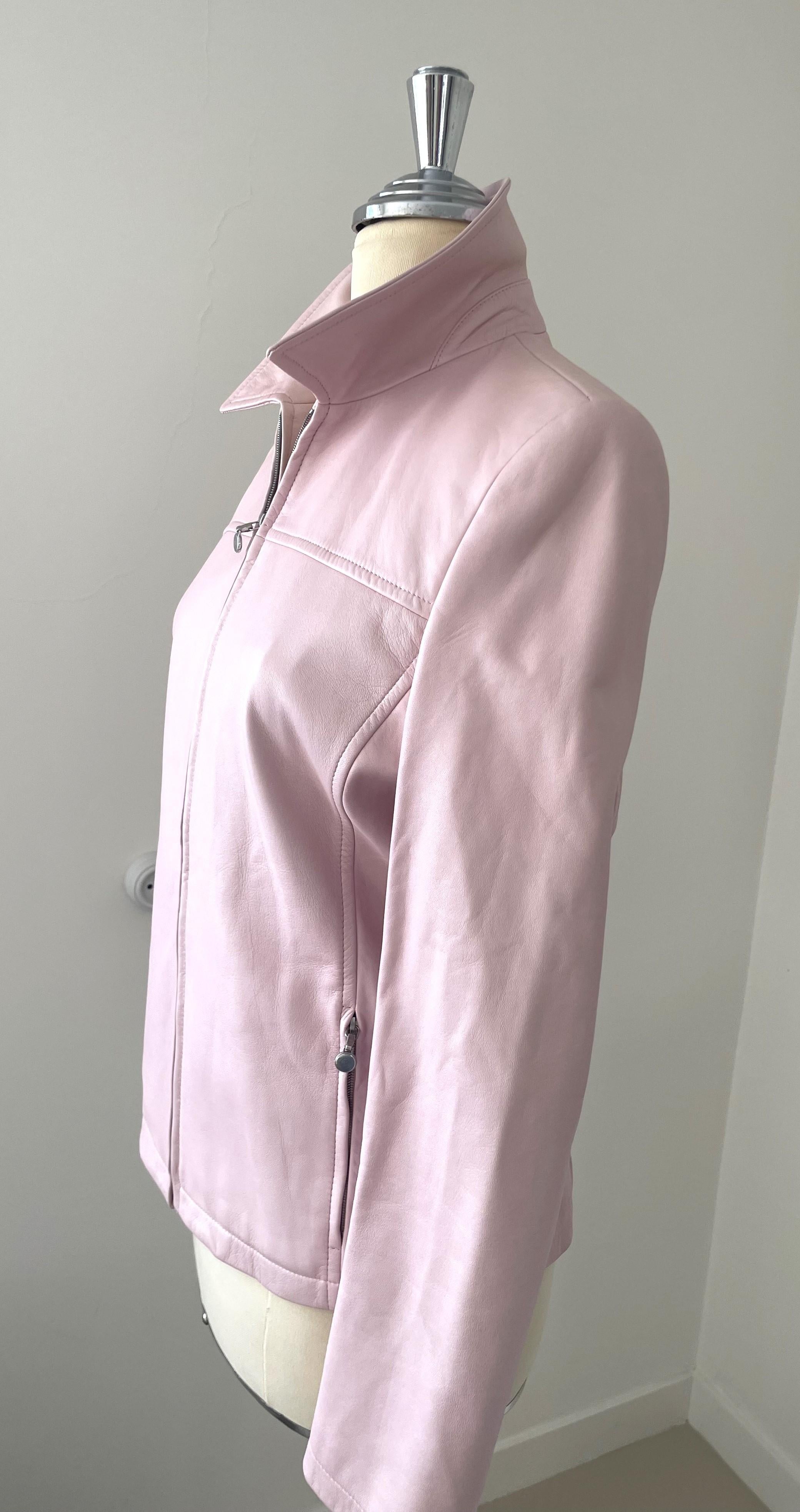 Women's Vintage Escada Leather Jacket Light Pink For Sale