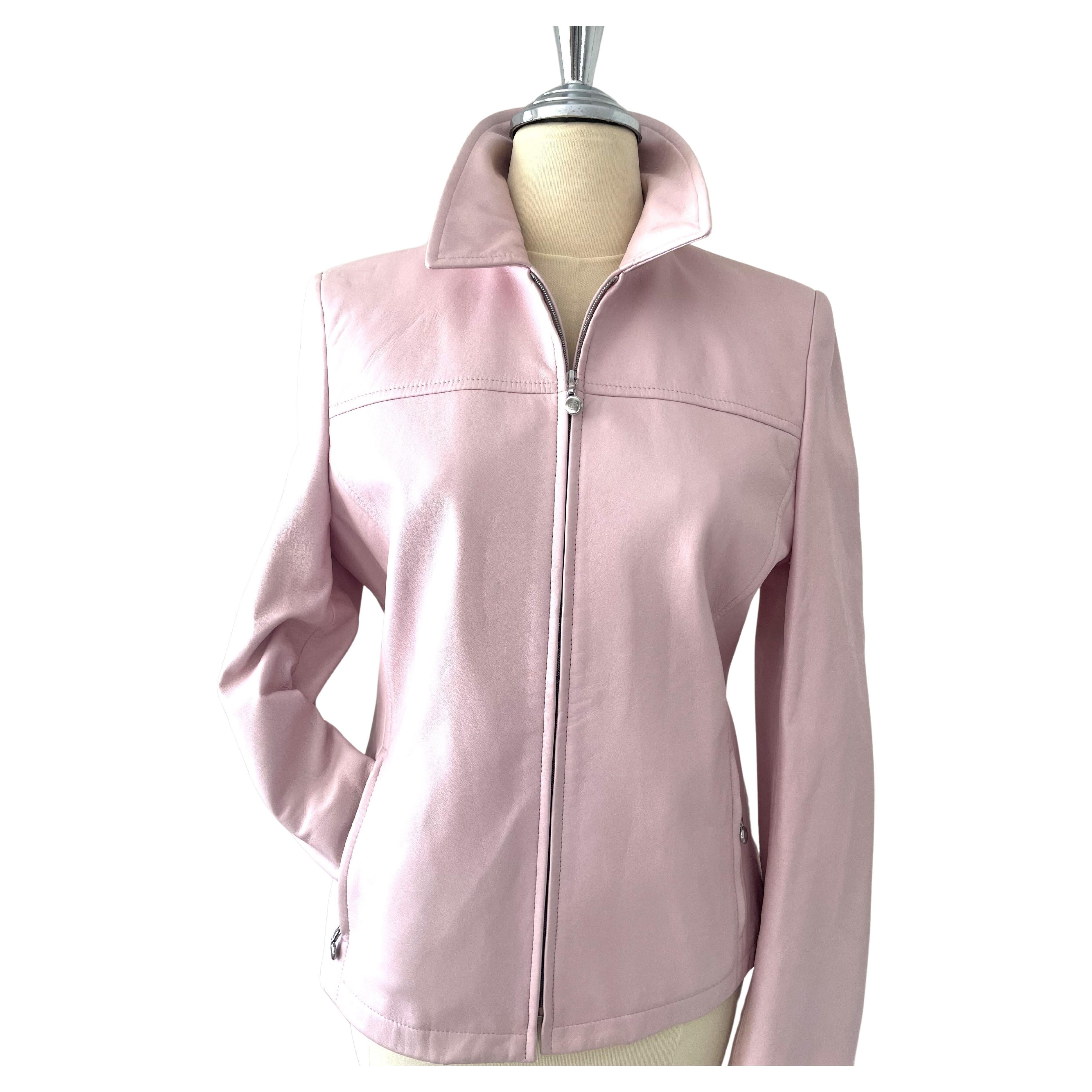 Vintage Escada Leather Jacket Light Pink For Sale