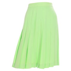 Retro Escada Lime Green Lightweight Summer Wool Pleated Skirt 