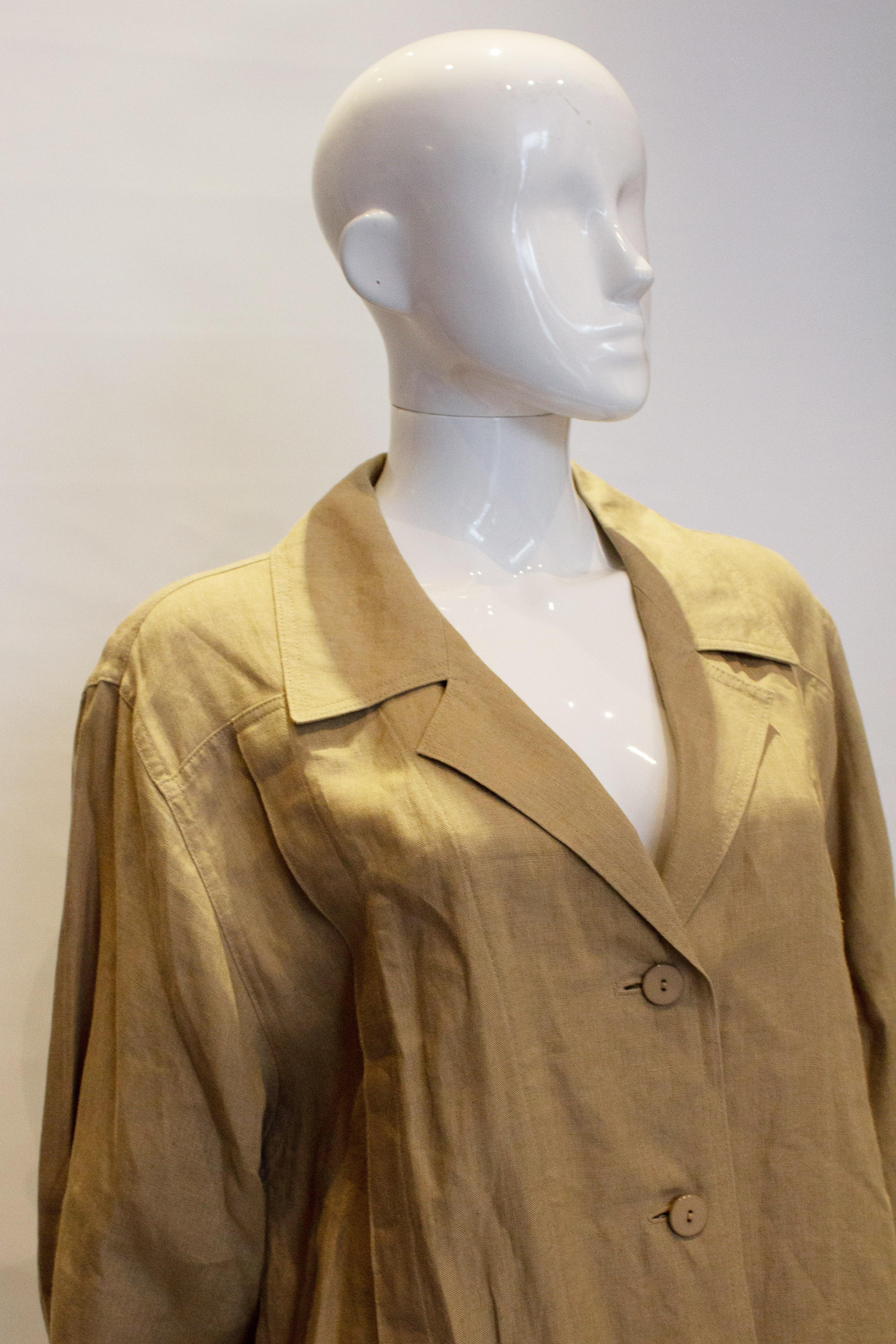 Brown Vintage Escada Linen Overshirt /Jacket For Sale