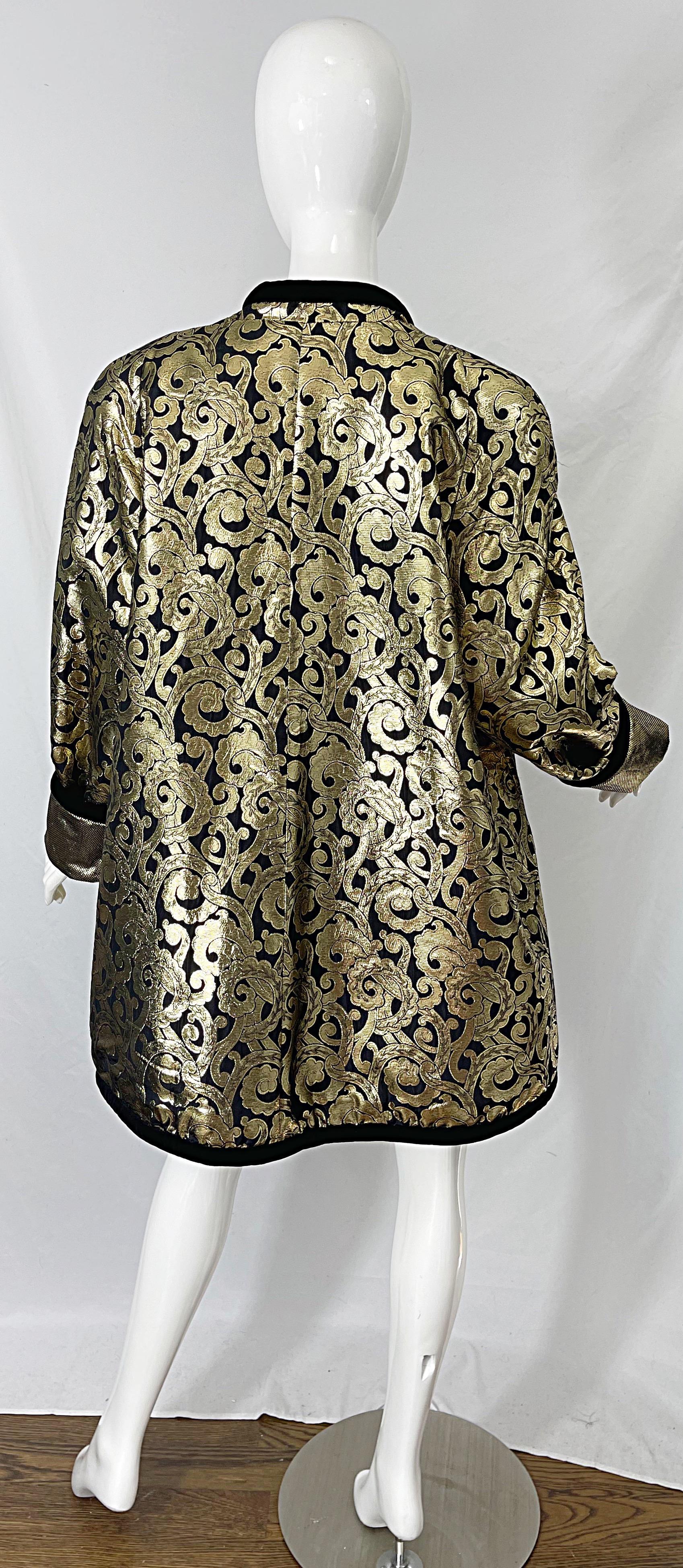 Vintage Escada Margaretha Ley 1980s Gold Black Silk 80s Swing Jacket Coat 8
