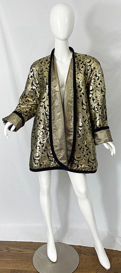 Vintage Escada Margaretha Ley 1980s Gold Black Silk 80s Swing Jacket Coat