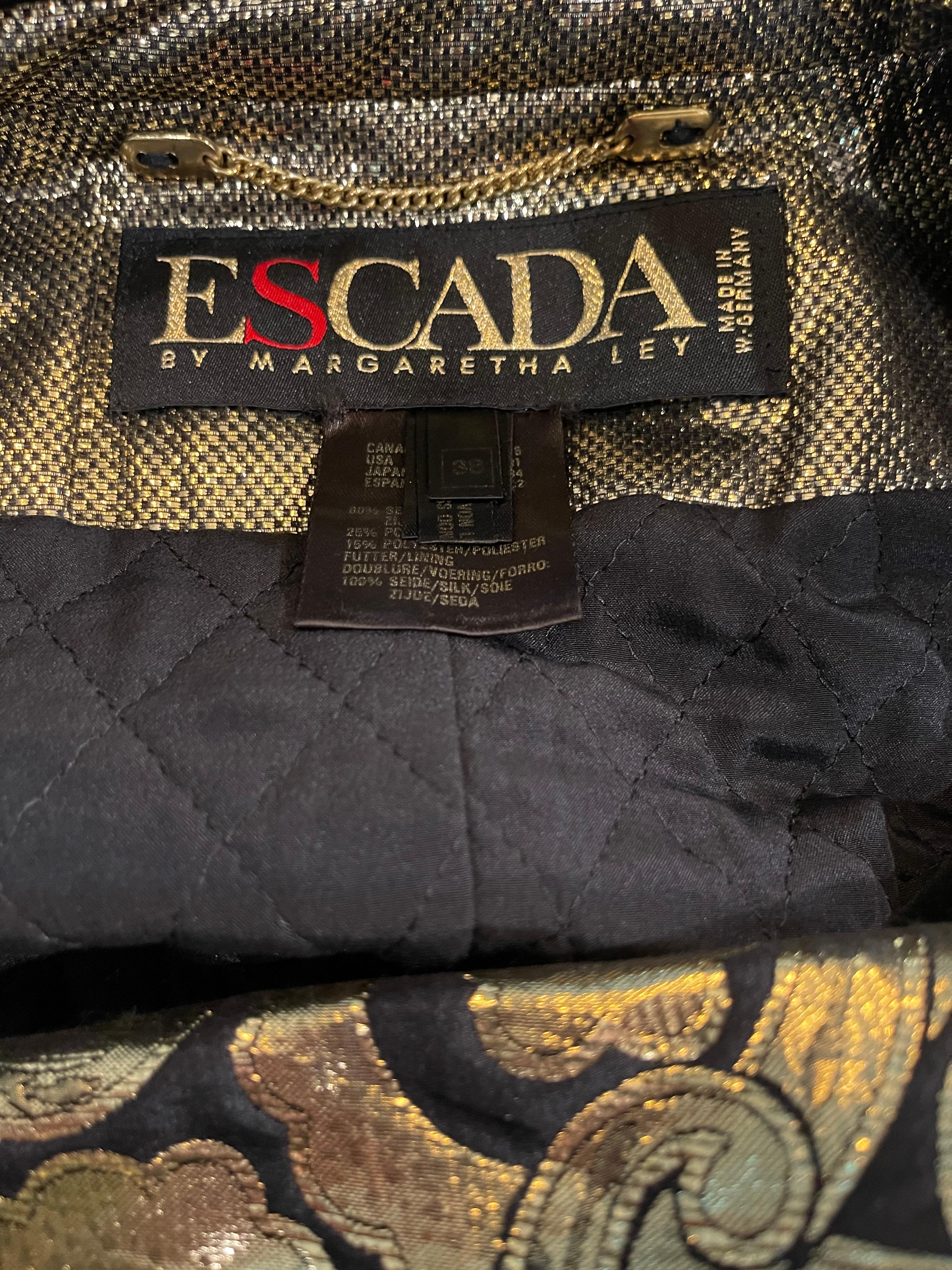 Vintage Escada Margaretha Ley 1980s Gold Black Silk 80s Swing Jacket Coat In Excellent Condition In San Diego, CA