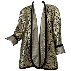 Vintage Escada Margaretha Ley 1980s Gold Black Silk 80s Swing Jacket Coat