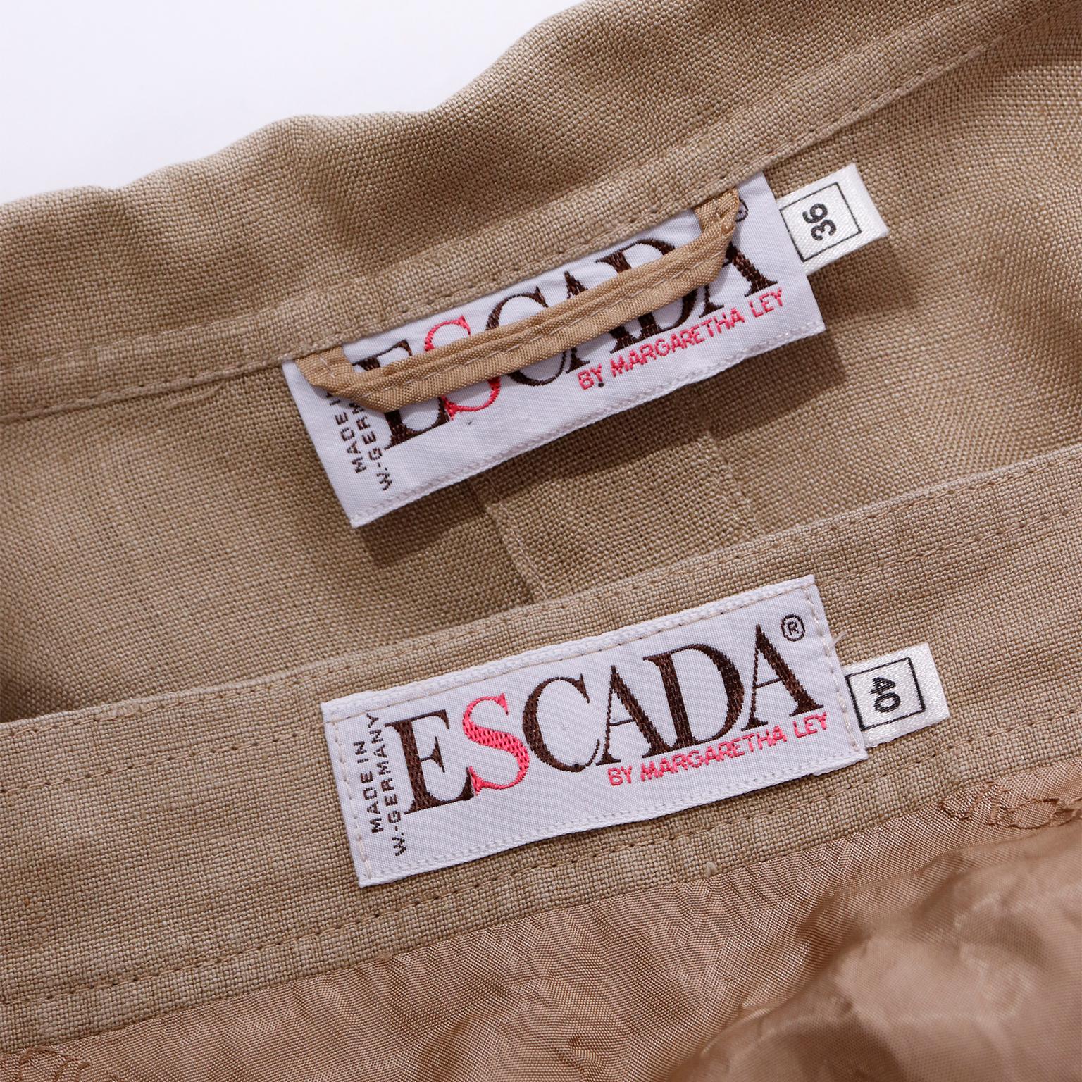 Vintage Escada Margaretha Ley 1980s Linen Jacket & Skirt Suit For Sale 5