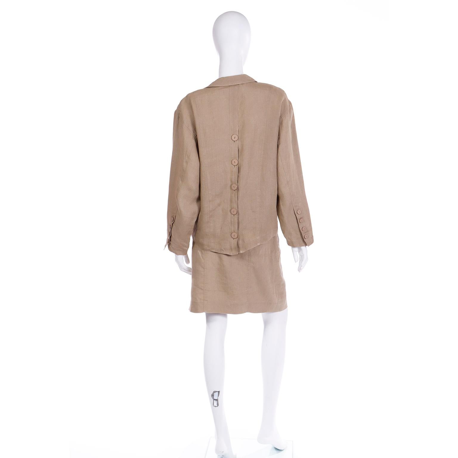 Vintage Escada Margaretha Ley 1980s Linen Jacket & Skirt Suit In Excellent Condition In Portland, OR
