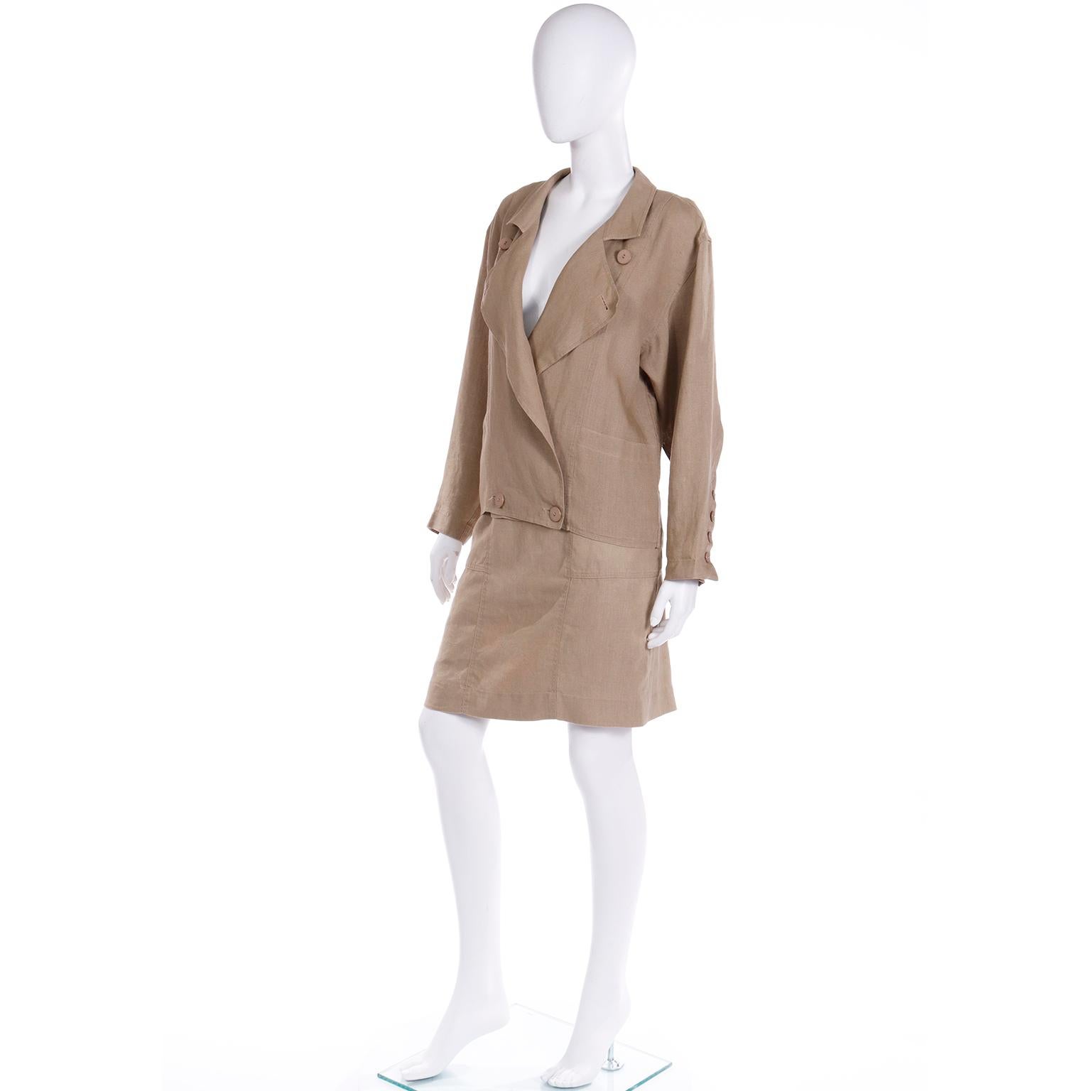 Women's Vintage Escada Margaretha Ley 1980s Linen Jacket & Skirt Suit For Sale