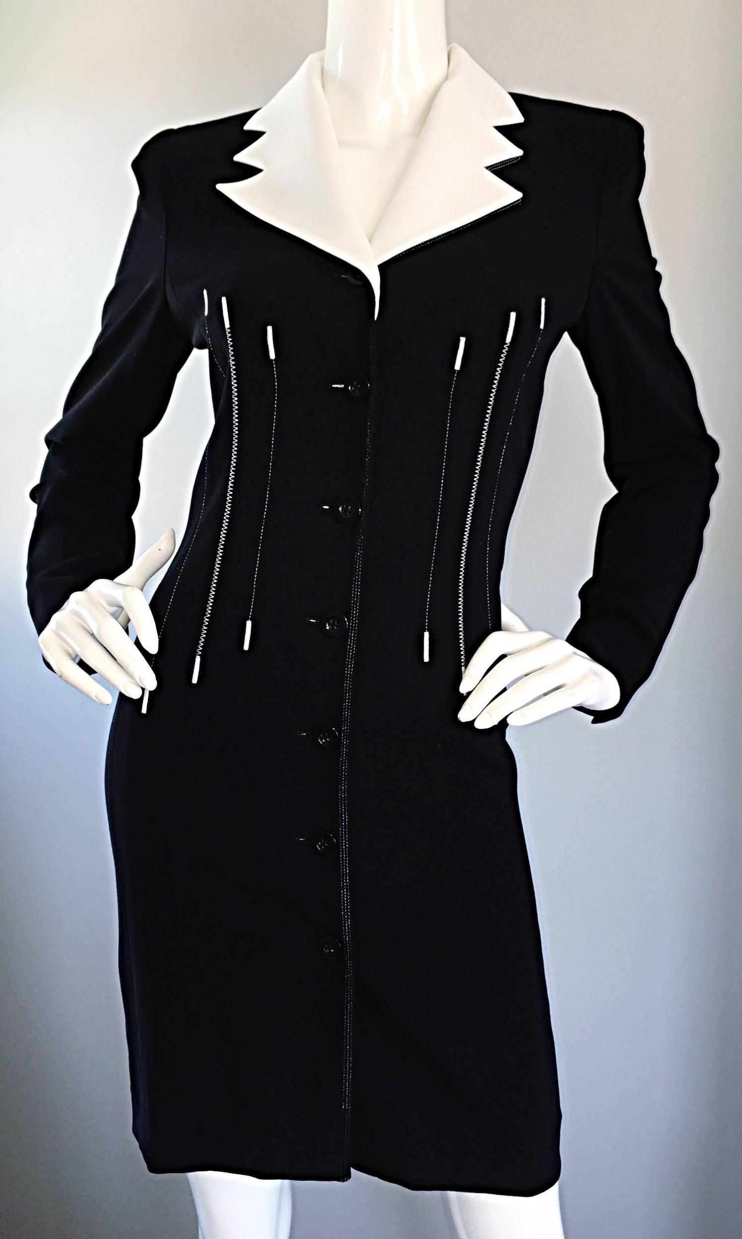 Vintage Escada Margaretha Ley Black and White ' Piano ' Dress Removable Collar For Sale 1