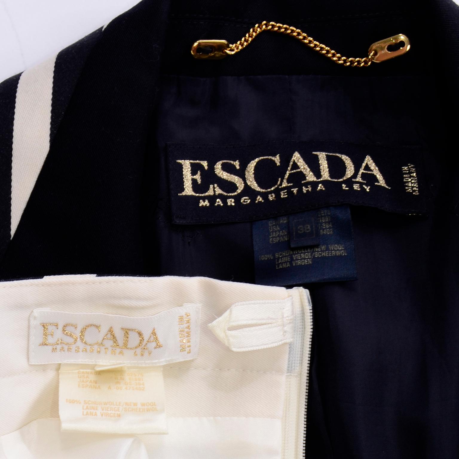 Vintage Escada Margaretha Ley Black & White Striped Skirt & Jacket Suit 6