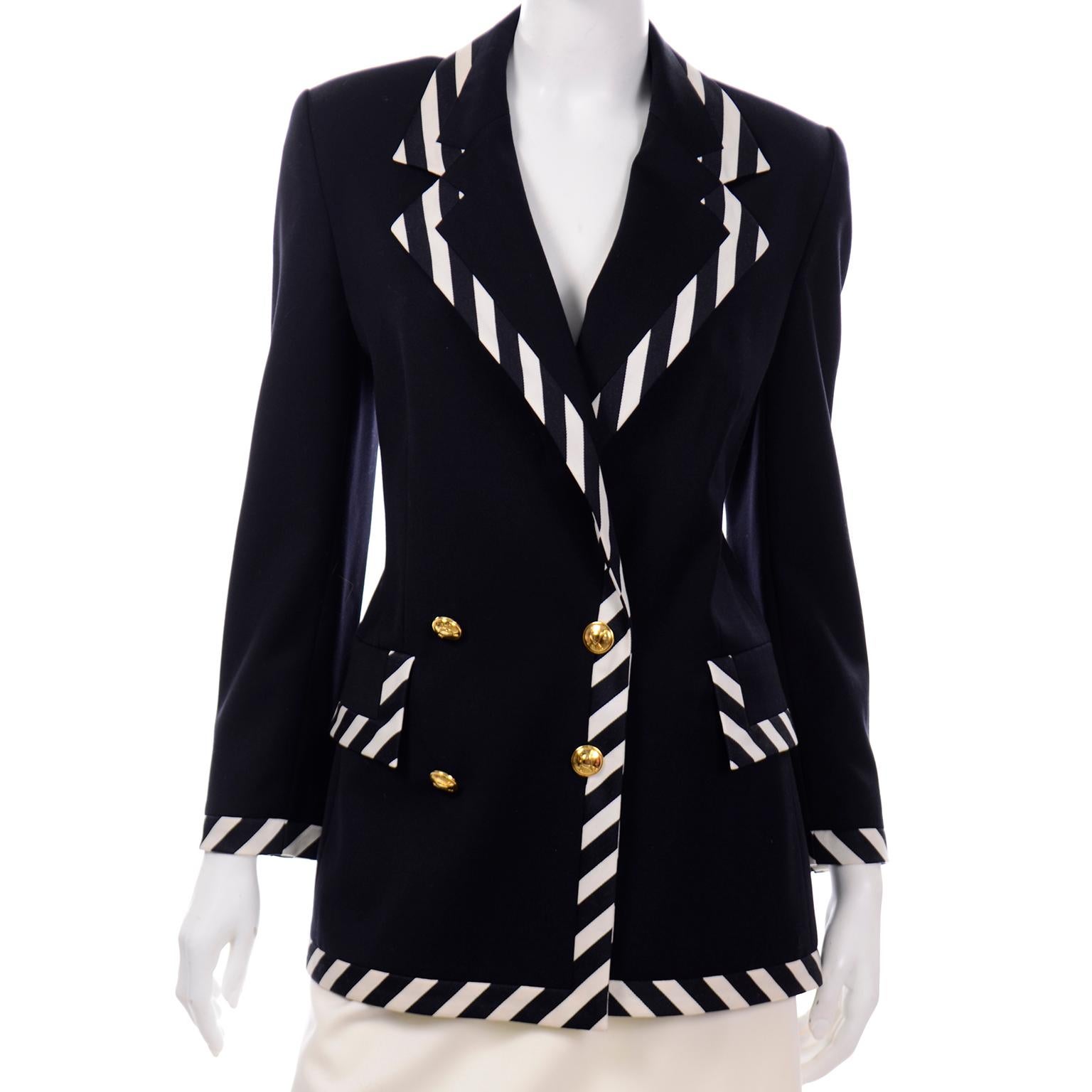 Vintage Escada Margaretha Ley Black & White Striped Skirt & Jacket Suit 7