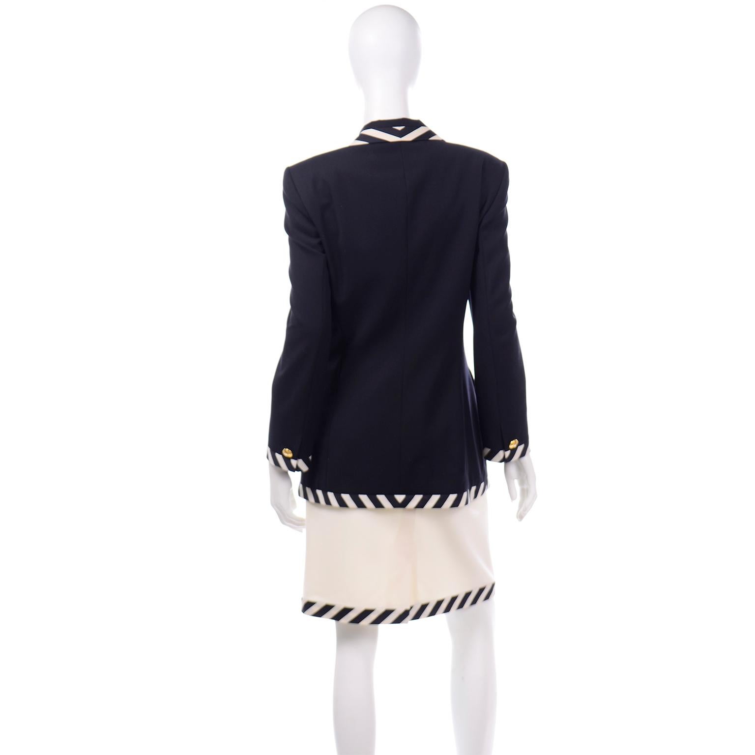 Vintage Escada Margaretha Ley Black & White Striped Skirt & Jacket Suit In Excellent Condition In Portland, OR