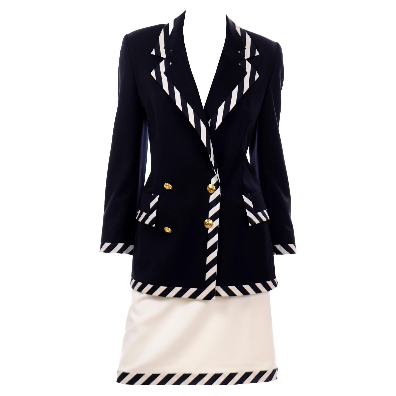 Vintage Escada Margaretha Ley Black & White Striped Skirt & Jacket Suit