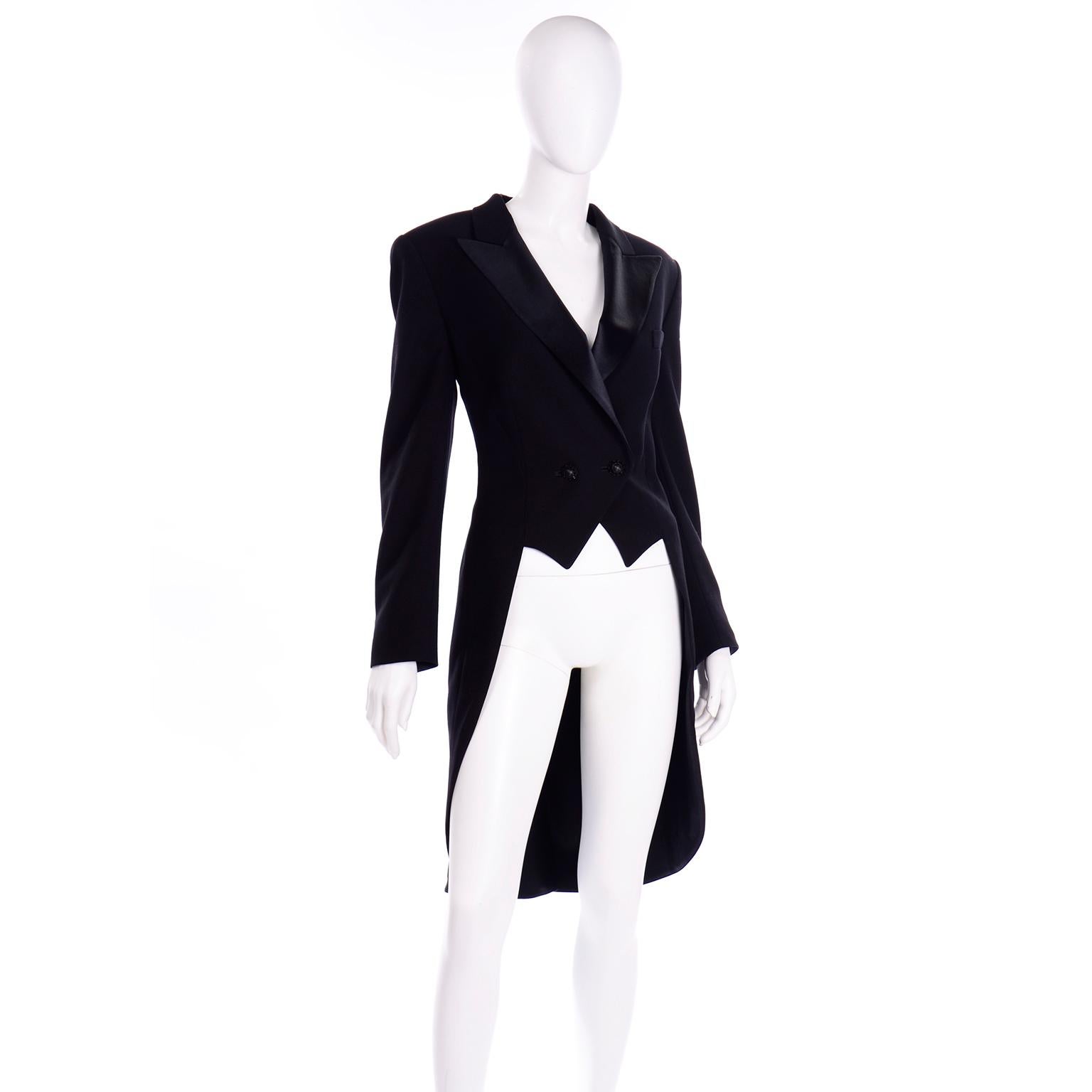 Vintage Escada Margaretha Ley Black Wool Cutaway Tuxedo Coat Jacket 1