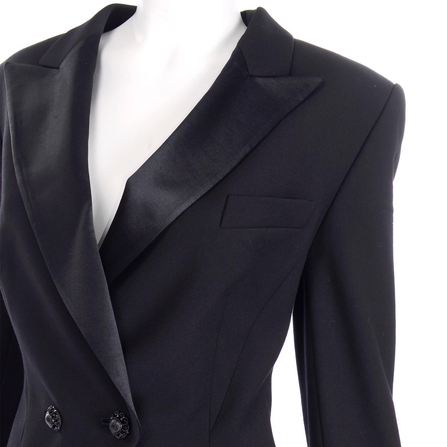 Vintage Escada Margaretha Ley Black Wool Cutaway Tuxedo Coat Jacket 2