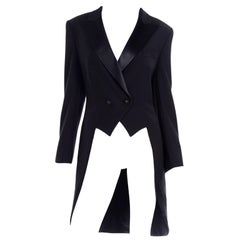 Retro Escada Margaretha Ley Black Wool Cutaway Tuxedo Coat Jacket