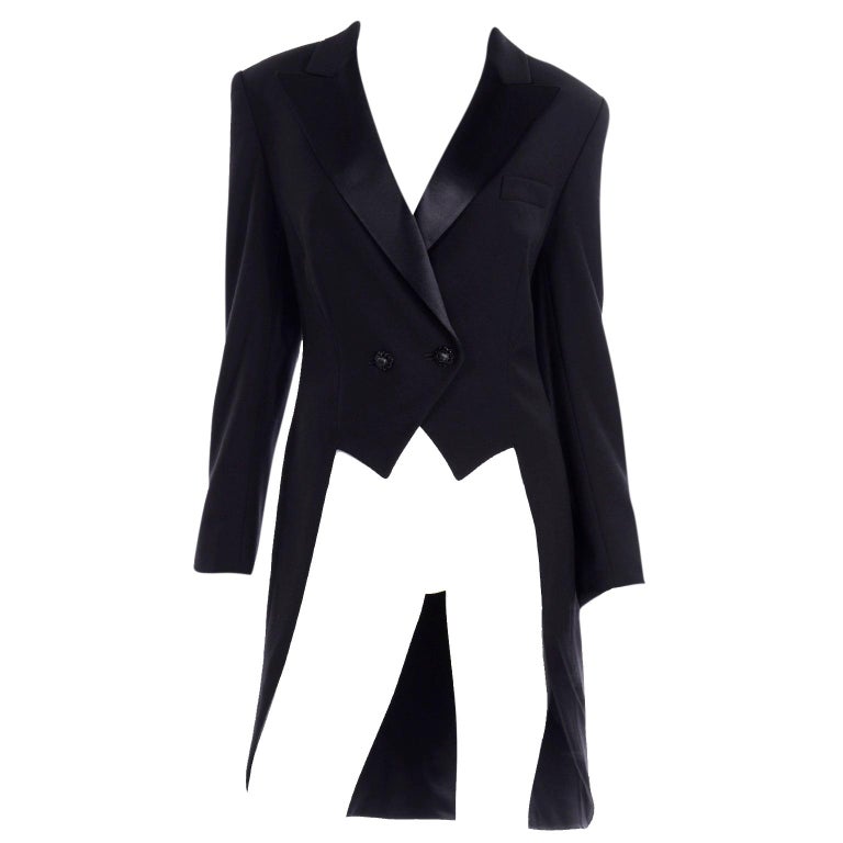 Vintage Escada Margaretha Ley Black Wool Cutaway Tuxedo Coat Jacket at ...