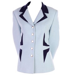 Retro Escada Margaretha Ley Blue Blazer With Avant Garde Geometric Design