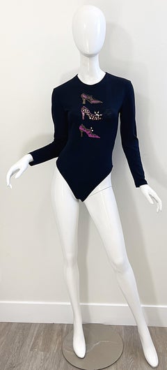 Vintage Escada Margaretha Ley Neuheit Perlenbesetzte Heels Schuh Kaschmir / Wolle Bodysuit