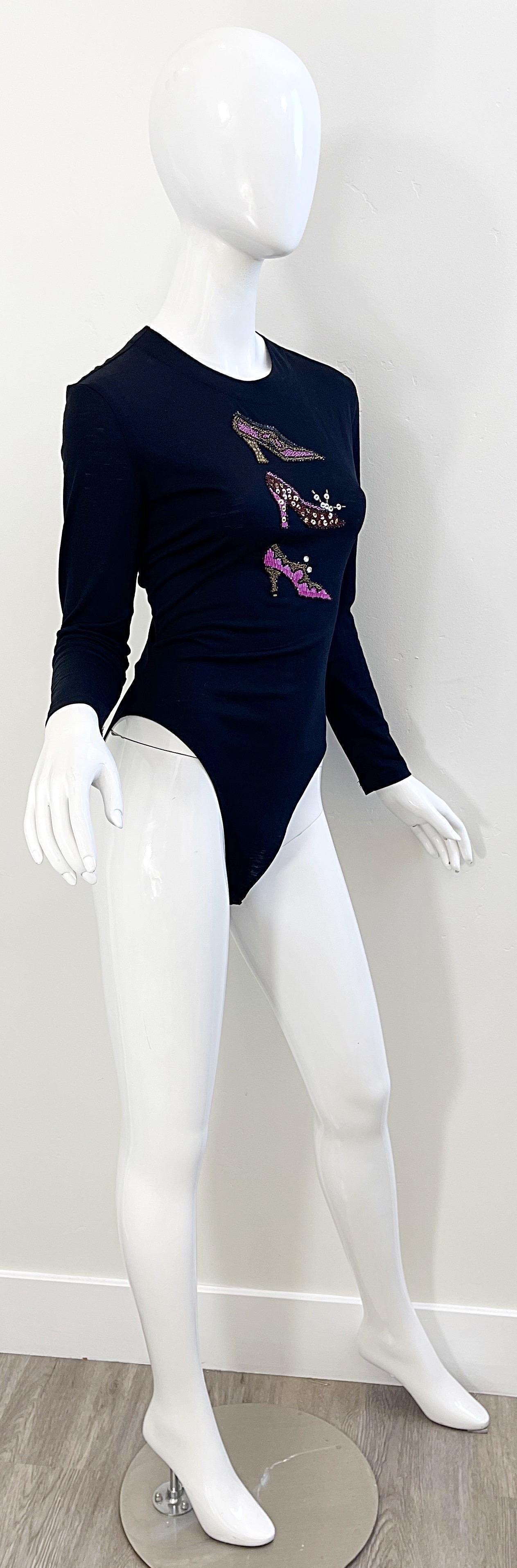 Body vintage Escada Margaretha Ley Novelty à talons perlés en cachemire/laine Pour femmes en vente