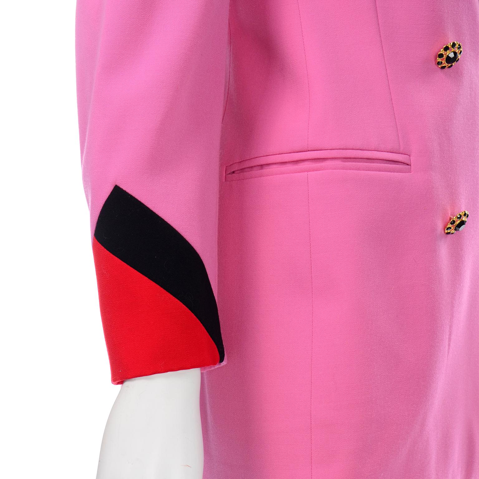 Women's Vintage Escada Margaretha Ley Pink Red & Black Colorblock Blazer Longline Jacket
