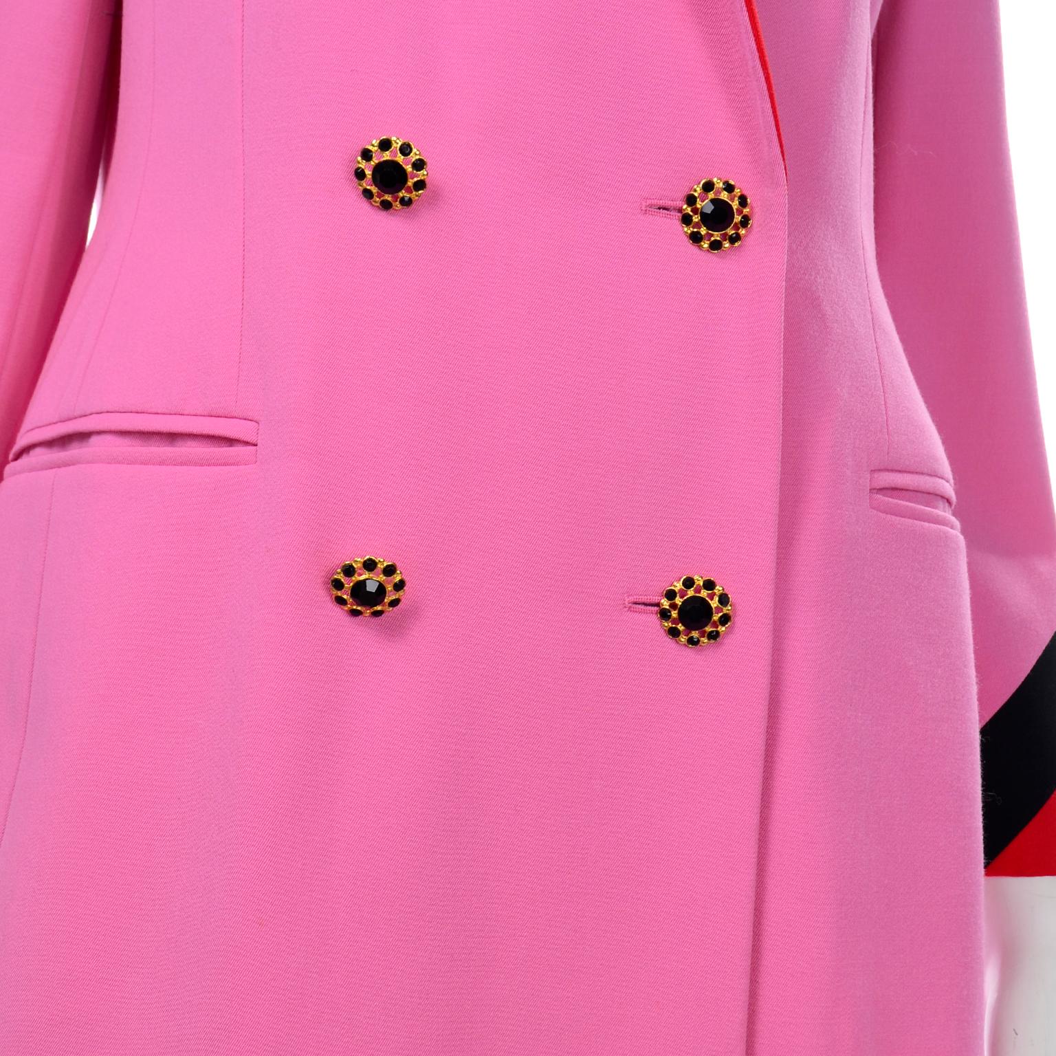 Vintage Escada Margaretha Ley Pink Red & Black Colorblock Blazer Longline Jacket 1