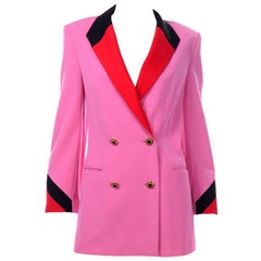 Vintage Escada Margaretha Ley Pink Red & Black Colorblock Blazer Longline Jacket