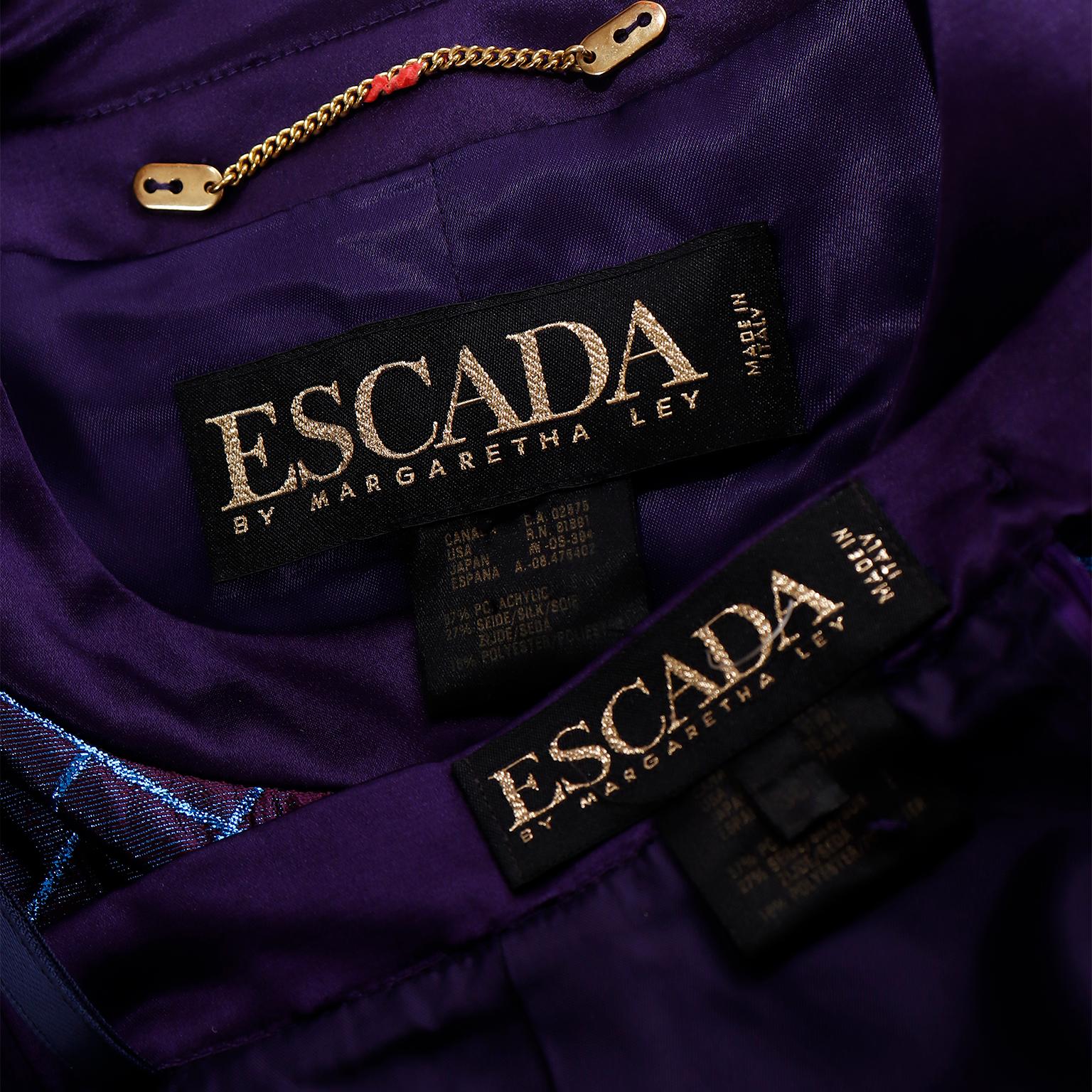 Vintage Escada Margaretha Ley Purple Blue Iridescent Jacket and Skirt Suit 5