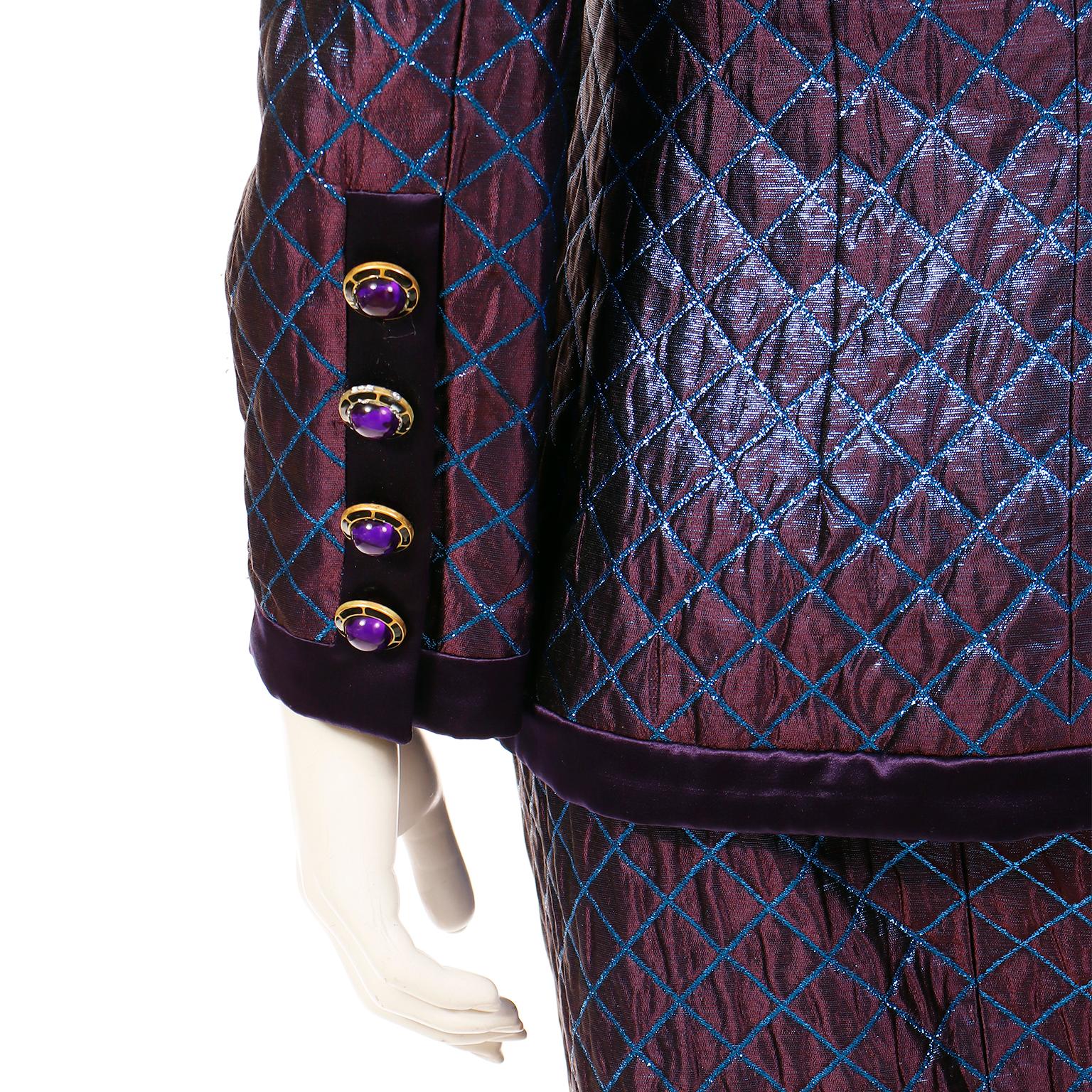 Women's Vintage Escada Margaretha Ley Purple Blue Iridescent Jacket and Skirt Suit