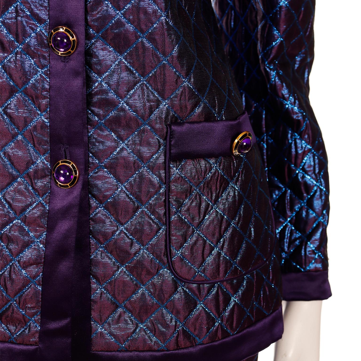 Vintage Escada Margaretha Ley Purple Blue Iridescent Jacket and Skirt Suit 1