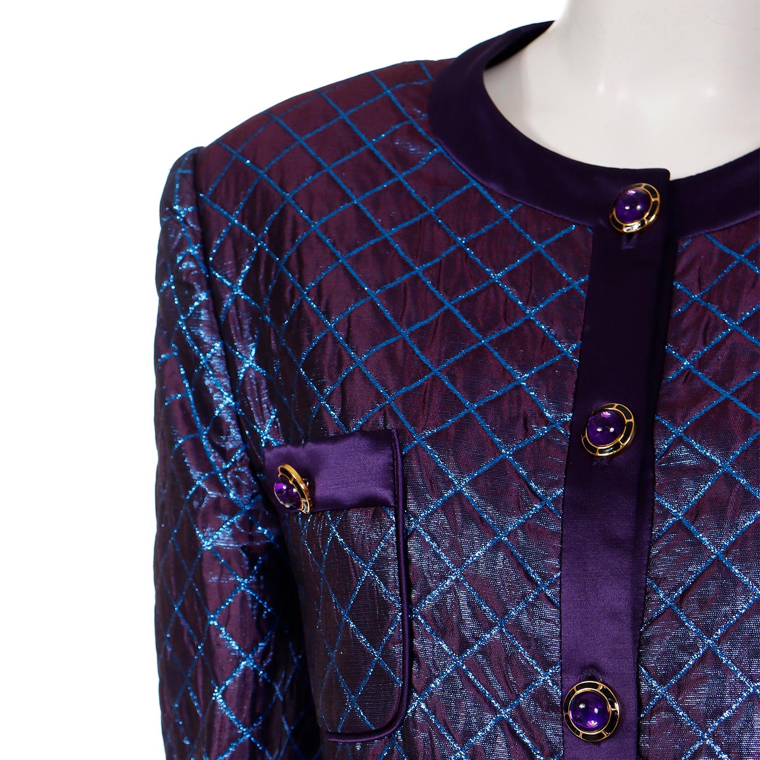 Vintage Escada Margaretha Ley Purple Blue Iridescent Jacket and Skirt Suit 2