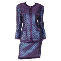 Vintage Escada Margaretha Ley Purple Blue Iridescent Jacket and Skirt Suit