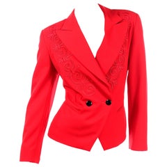Vintage Escada Margaretha Ley Red Embroidered Short Blazer Jackeet