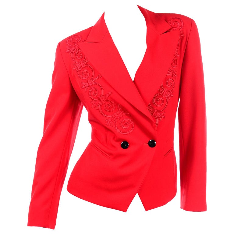 Vintage Escada Margaretha Ley Red Embroidered Short Blazer Jackeet at ...