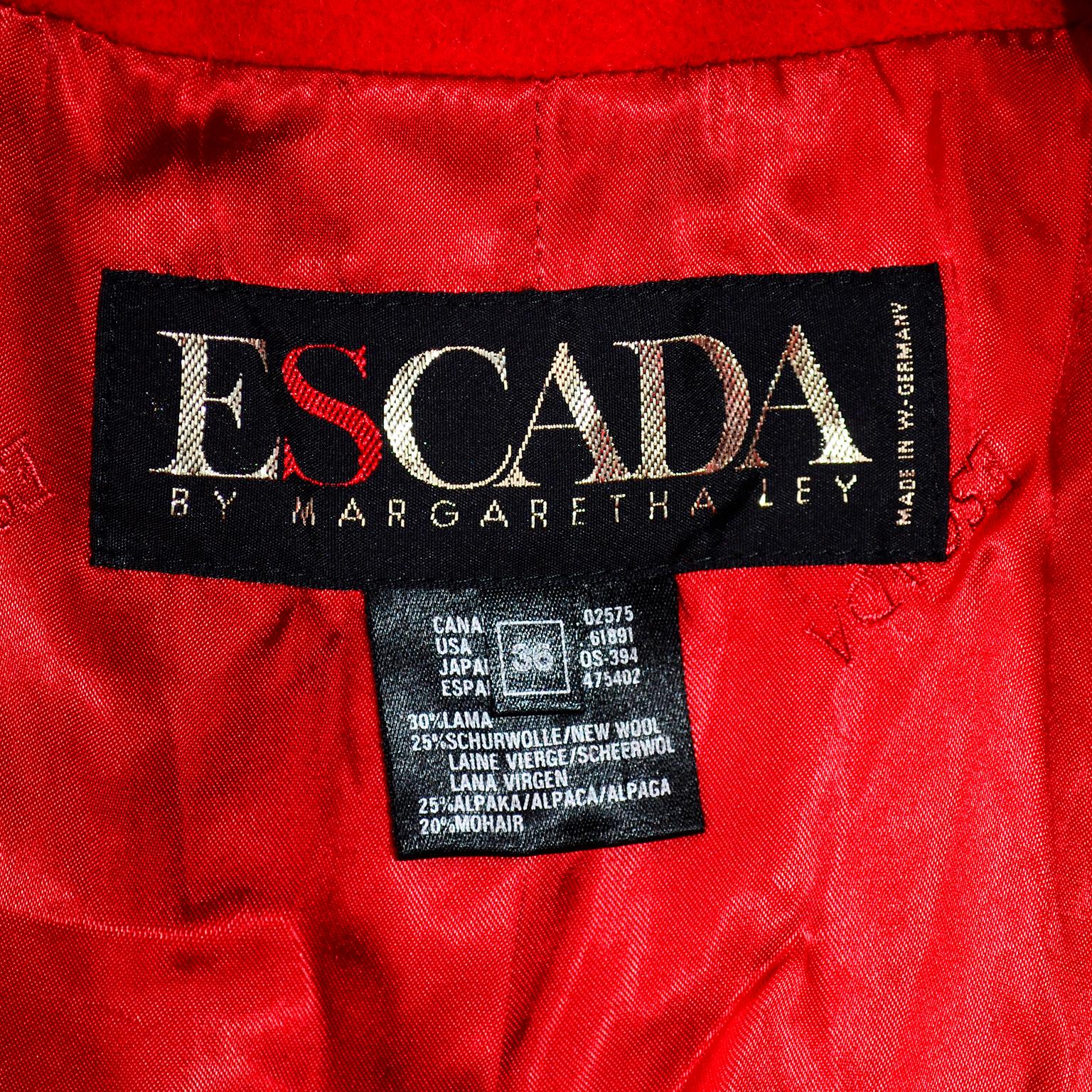 Women's Vintage Escada Margaretha Ley Red Mohair Alpaca Wool Coat With Pockets For Sale