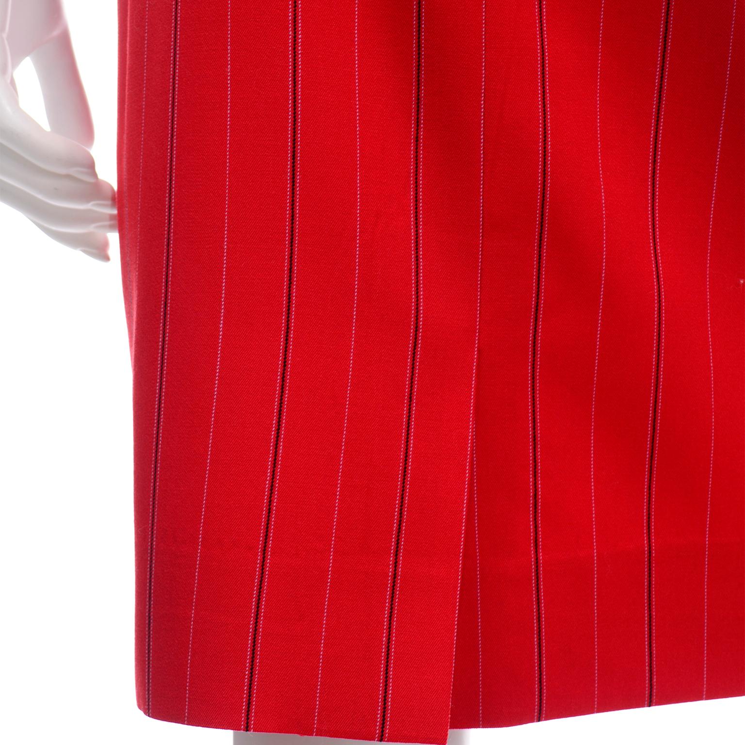 Women's Vintage Escada Margaretha Ley Red Pinstripe Pencil Skirt