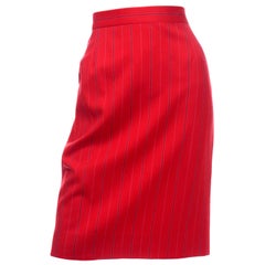 Vintage Escada Margaretha Ley Red Pinstripe Pencil Skirt