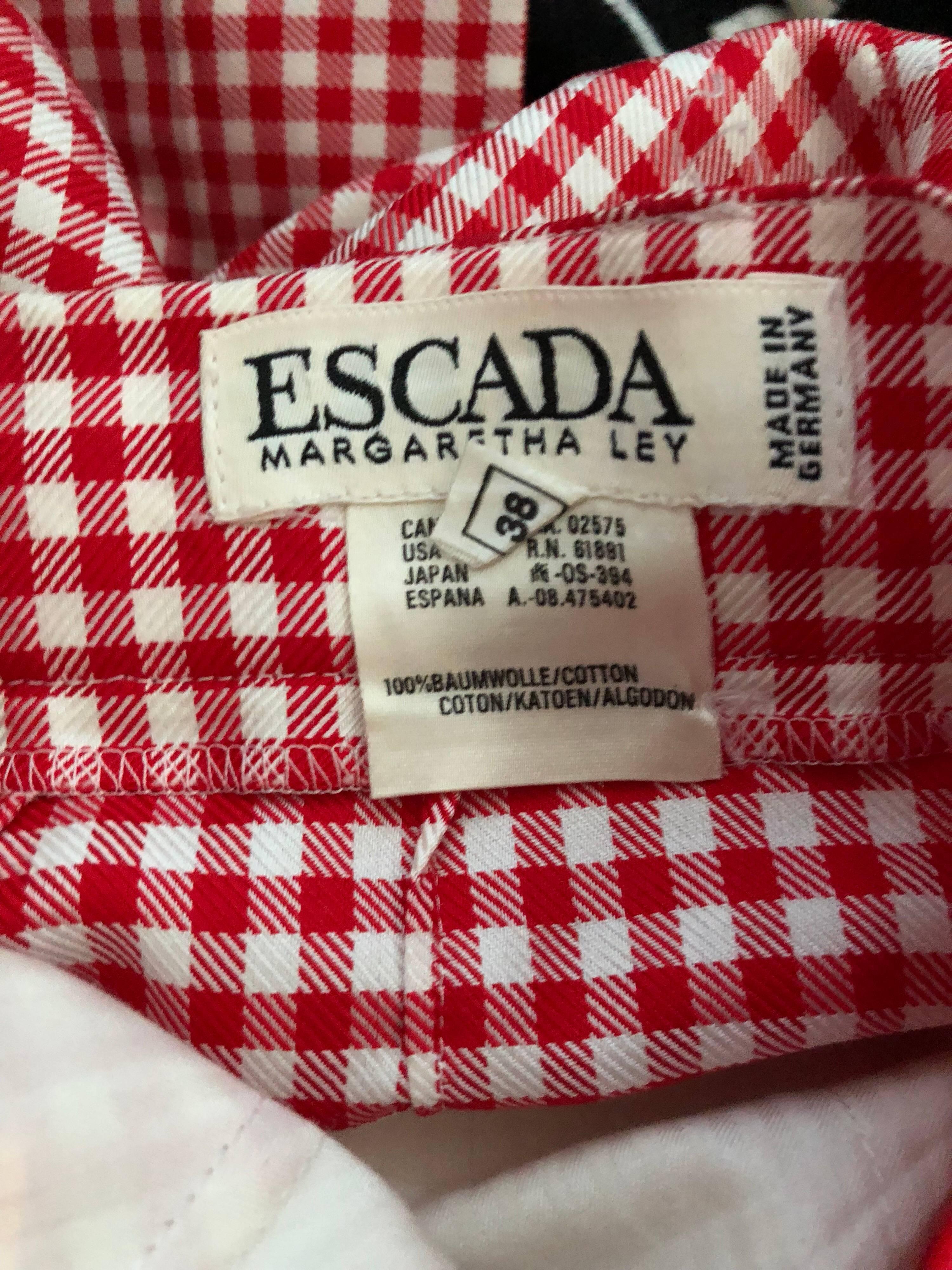Vintage Escada Margaretha Ley Red White Nautical Gingham 1980s Culottes Shorts For Sale 3