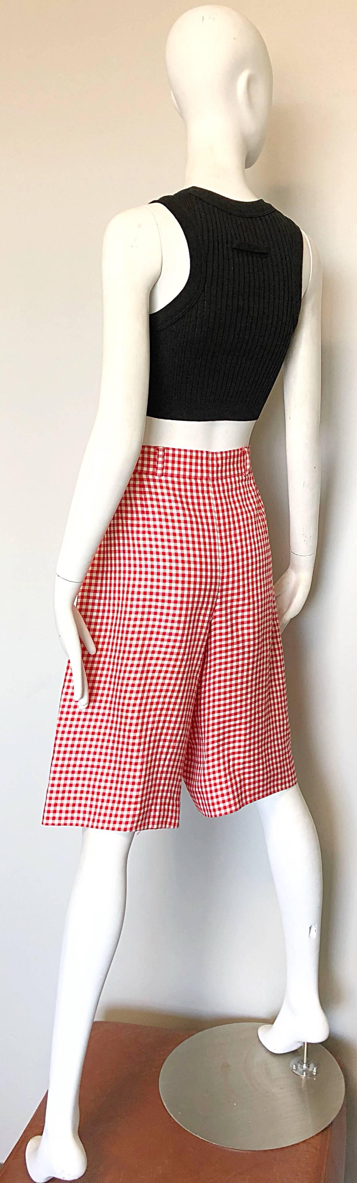 Vintage Escada Margaretha Ley Red White Nautical Gingham 1980s Culottes Shorts For Sale 1