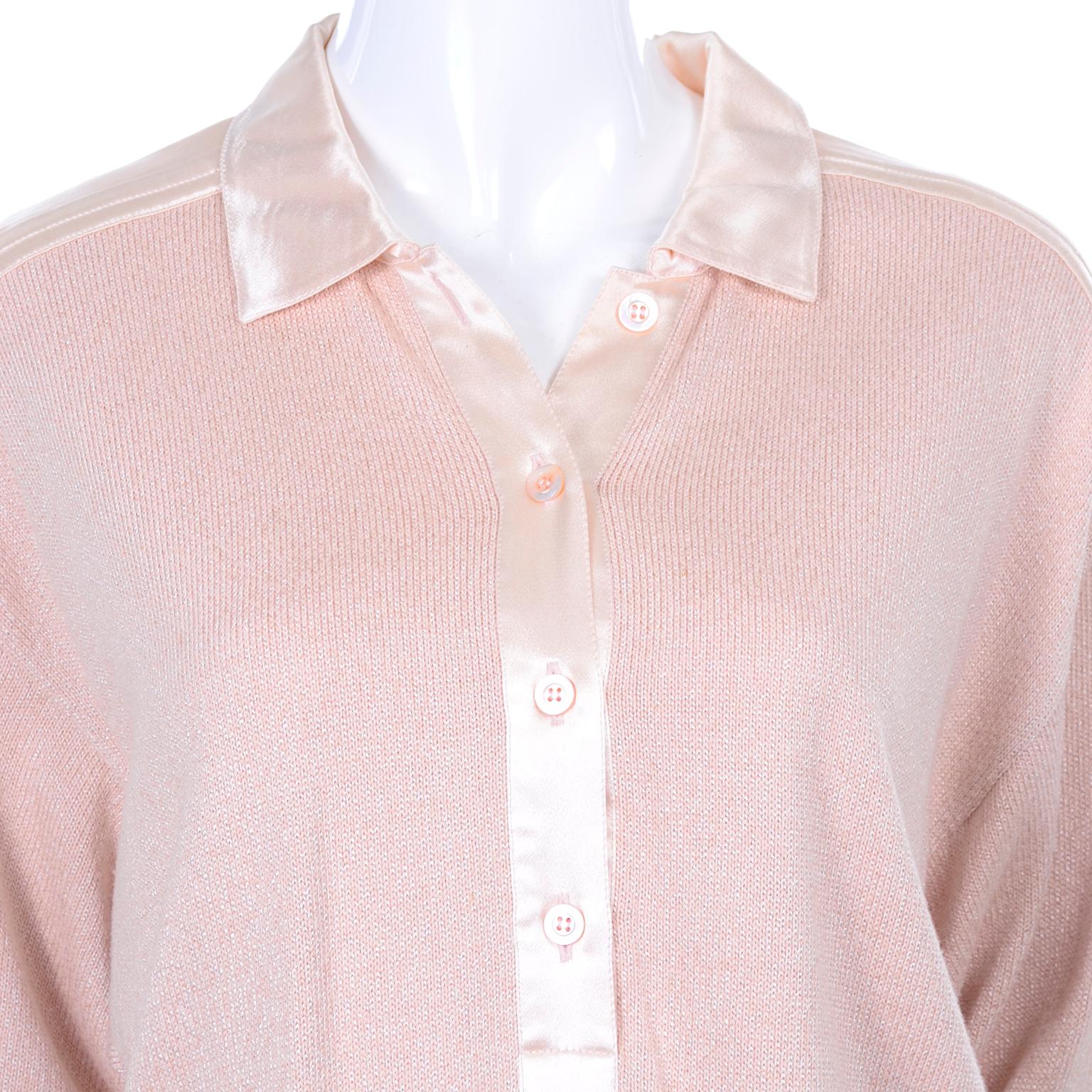 Vintage Escada Margaretha Ley Silk Blend Sweater in Nude Pink With Satin Trim 2