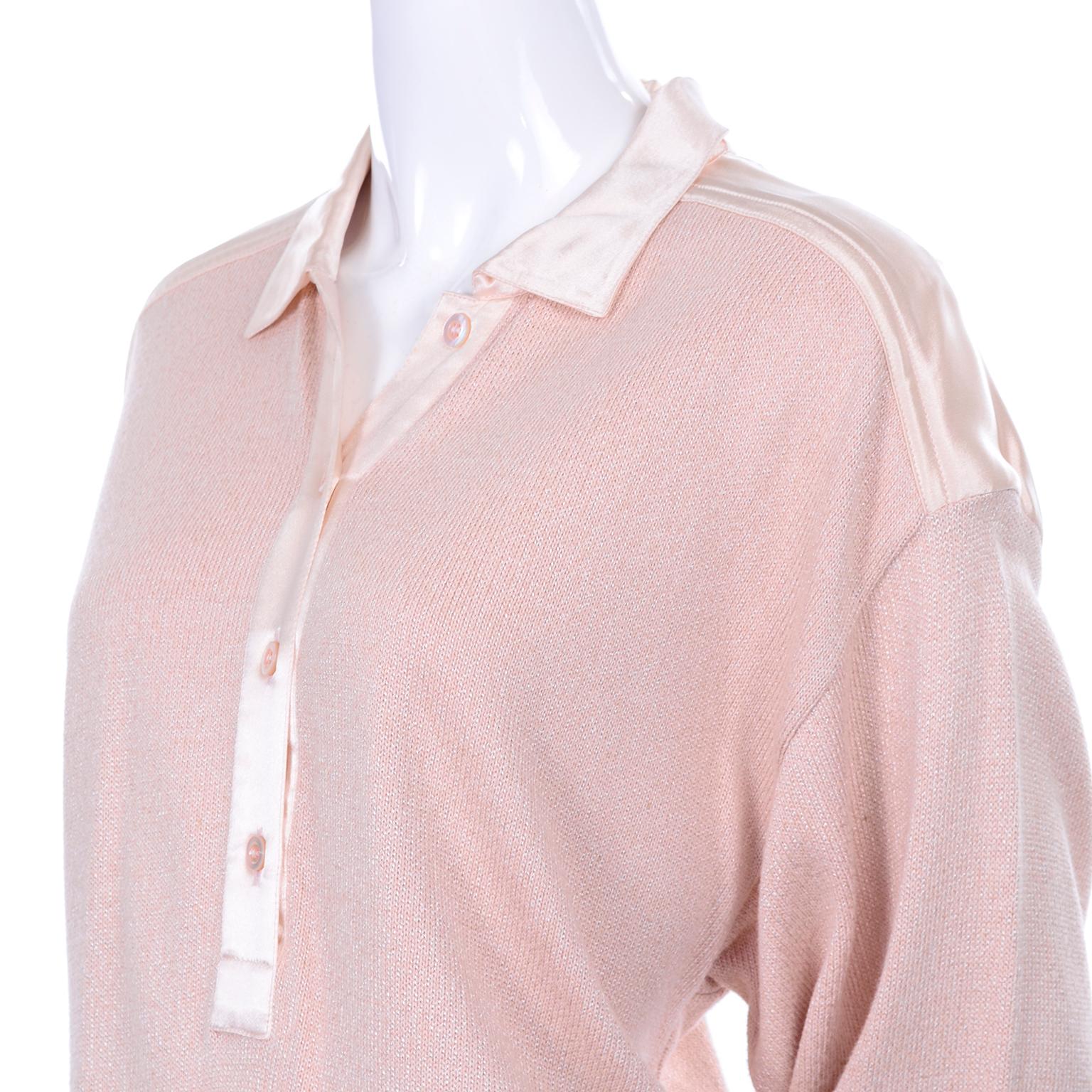 Vintage Escada Margaretha Ley Silk Blend Sweater in Nude Pink With Satin Trim 3