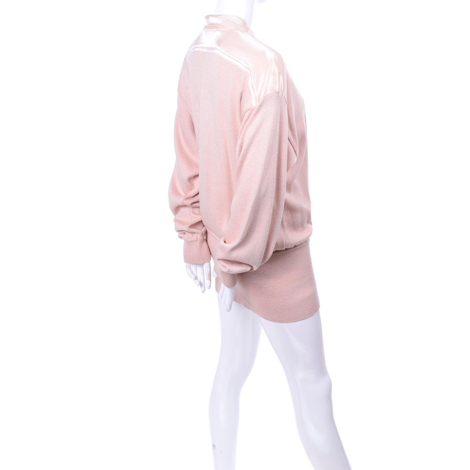 Beige Vintage Escada Margaretha Ley Silk Blend Sweater in Nude Pink With Satin Trim