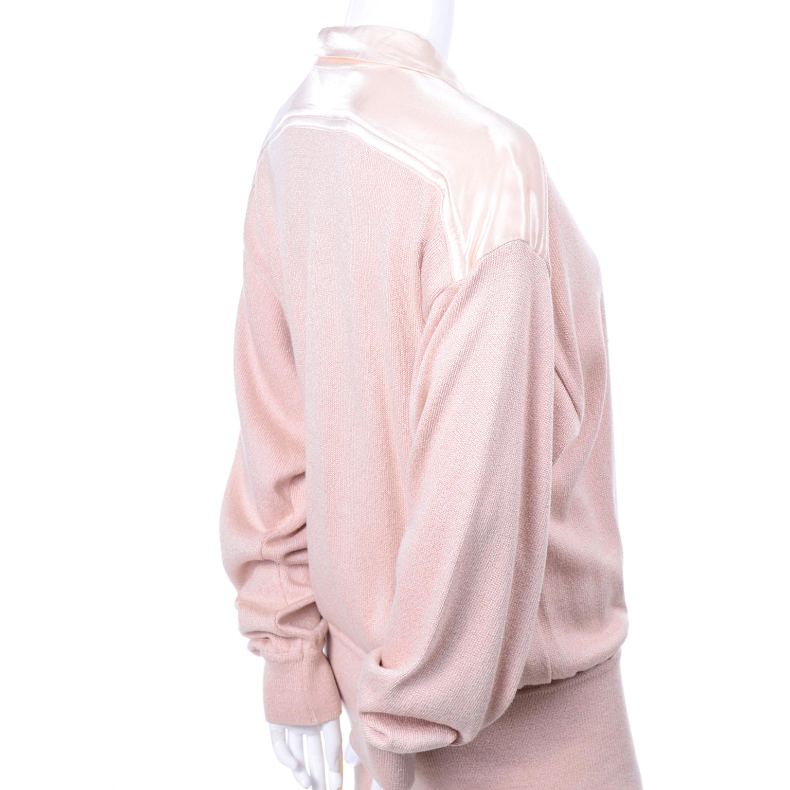 Vintage Escada Margaretha Ley Silk Blend Sweater in Nude Pink With Satin Trim In Good Condition In Portland, OR