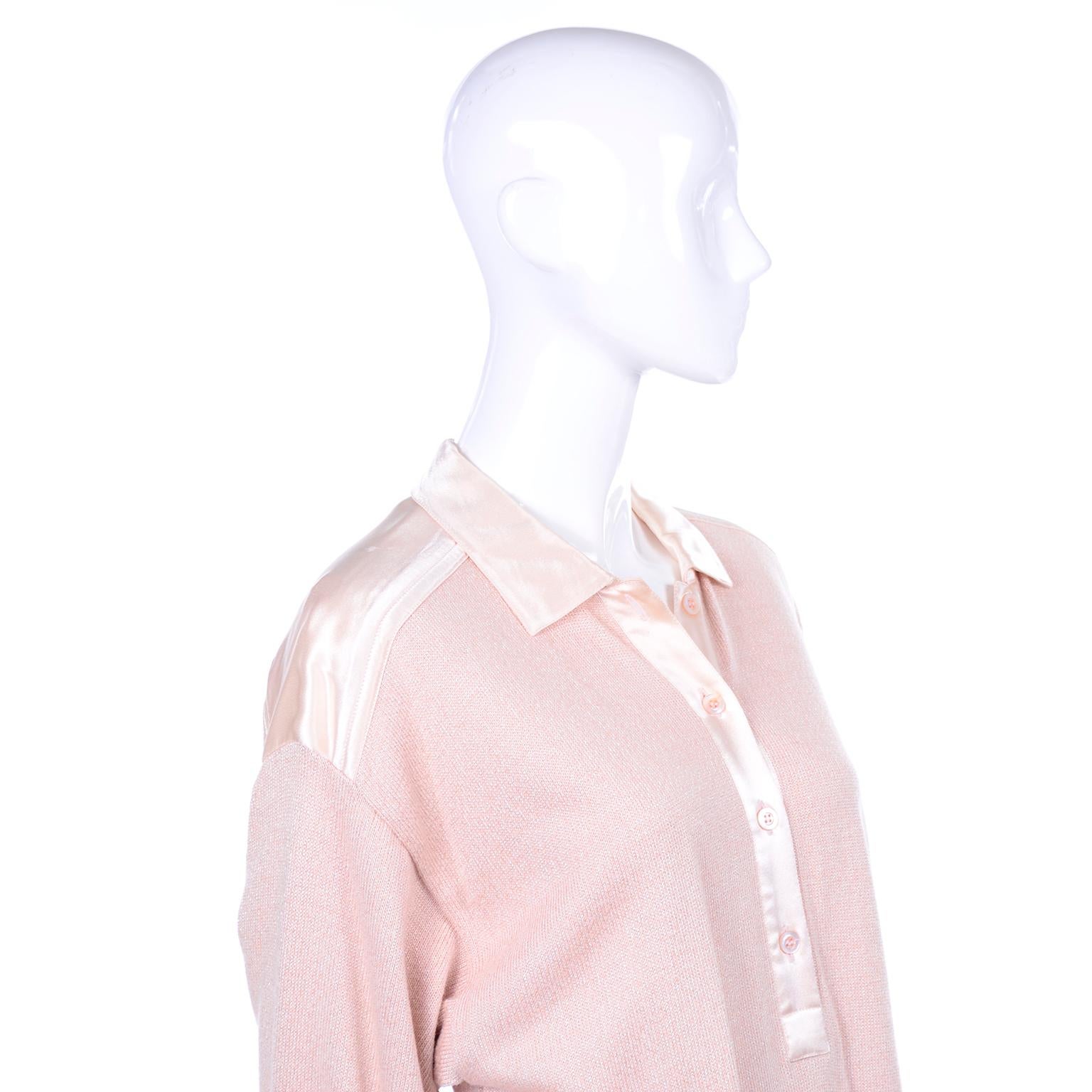 Vintage Escada Margaretha Ley Silk Blend Sweater in Nude Pink With Satin Trim 1