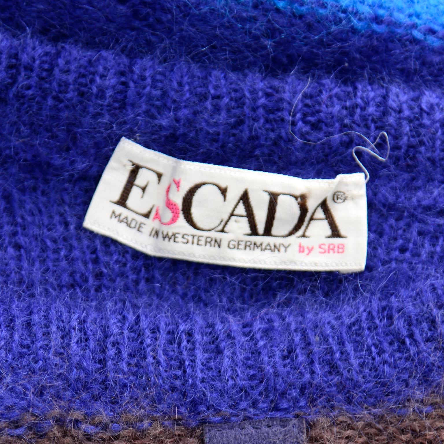Vintage Escada Margaretha Ley Striped Mohair Sweater W Ballon Statement Sleeves For Sale 2